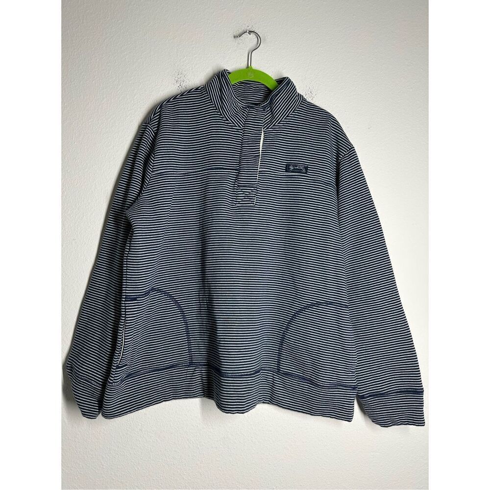 State Of Mine Florida Fleece Sweater Womens Sz XL Blue White Pockets Button Neck